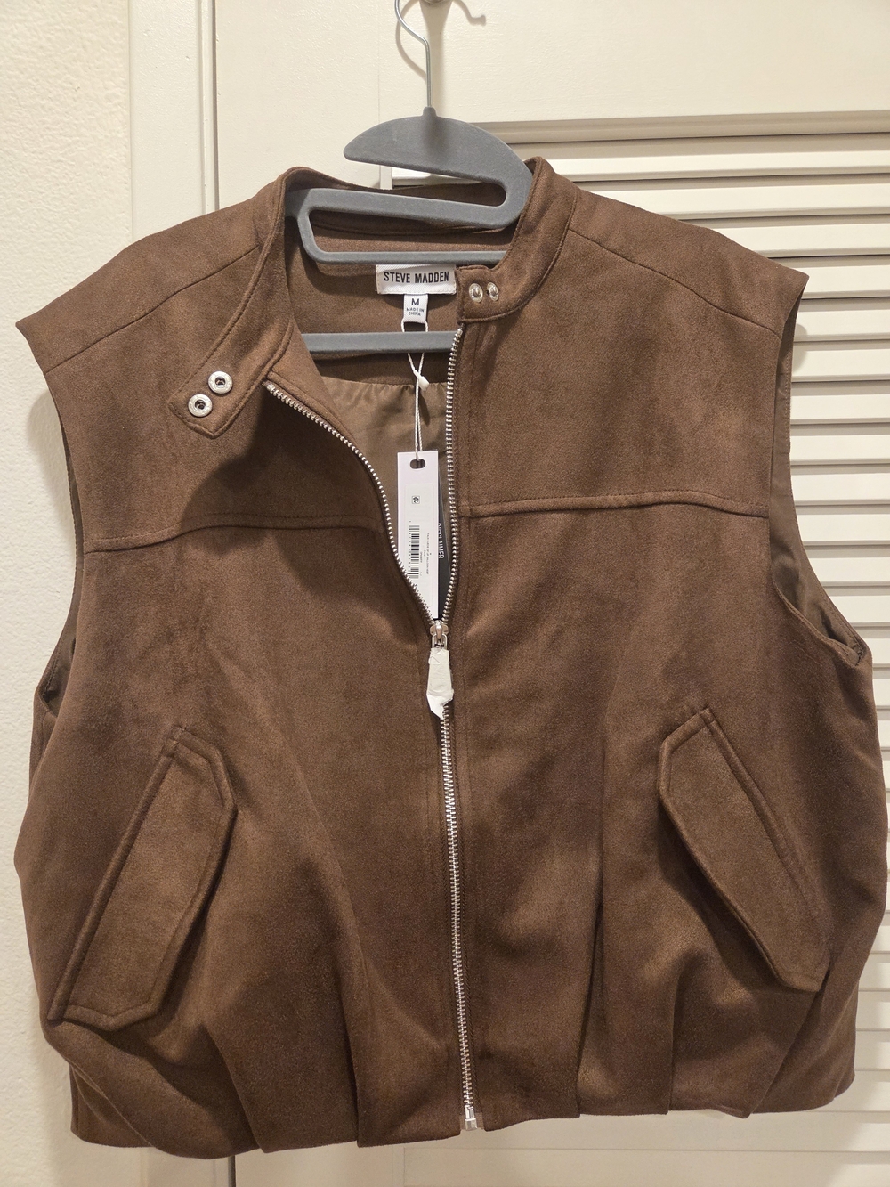 Steve Madden NWT Faux Suede Snap Collar Zip Vest Brown Size Medium